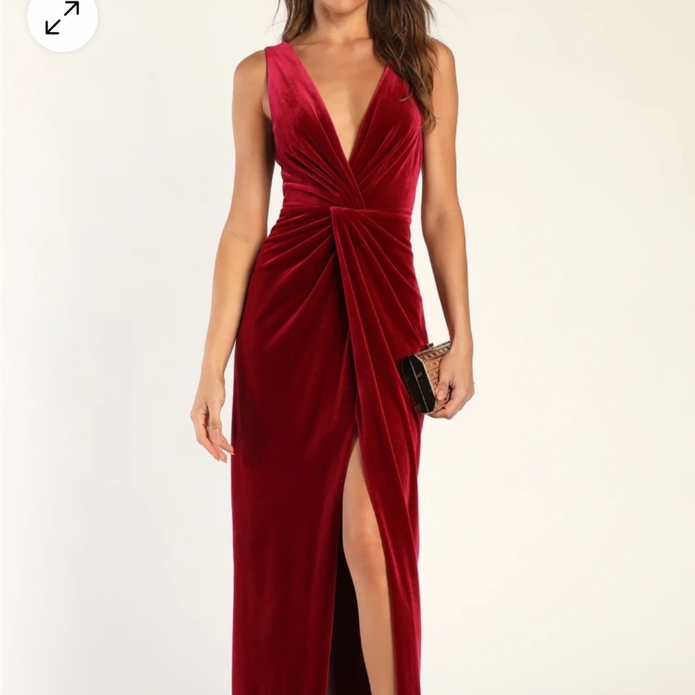 Lulus Beautiful Evenings Wine Red Velvet Twist-Front Maxi Dress